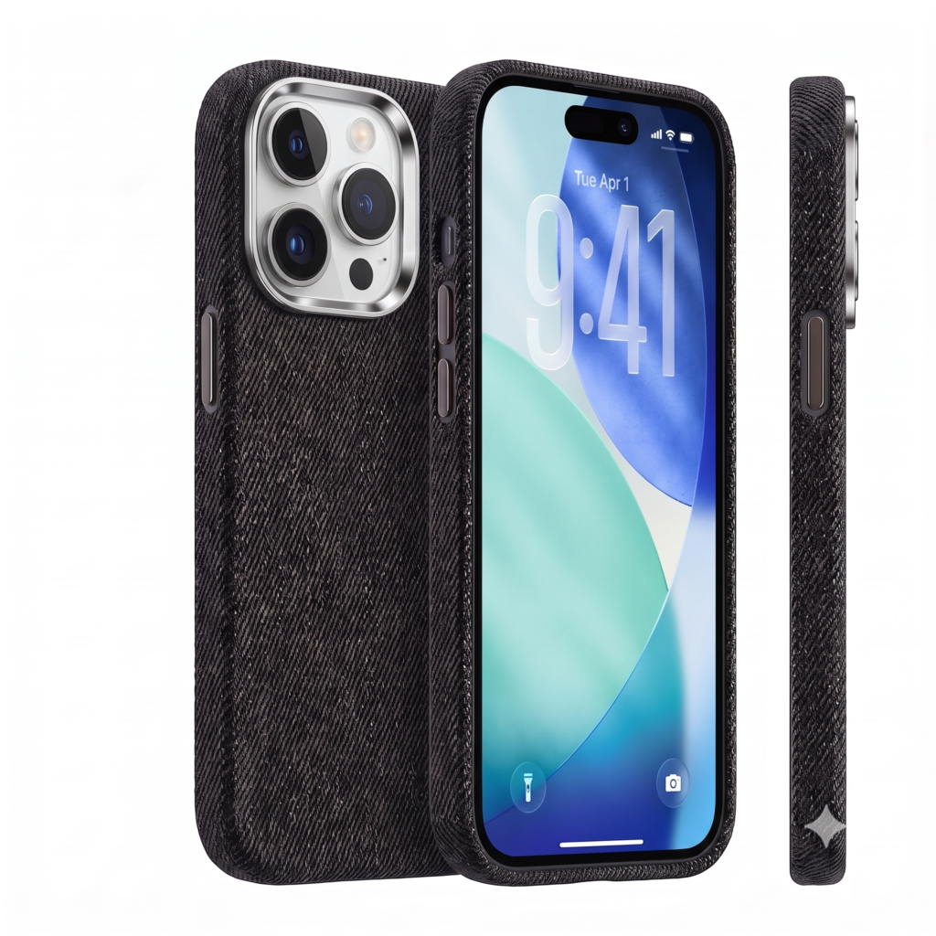 husa denim neagra iphone 16 pro max