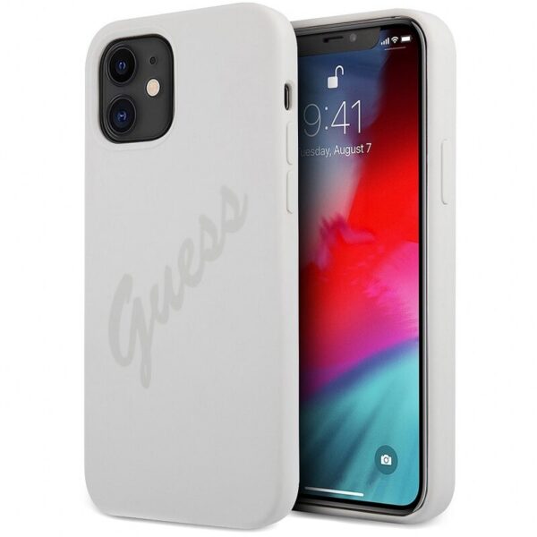 Husă de protecție Guess Vintage Grey Script pentru Apple iPhone 12 mini, Alb