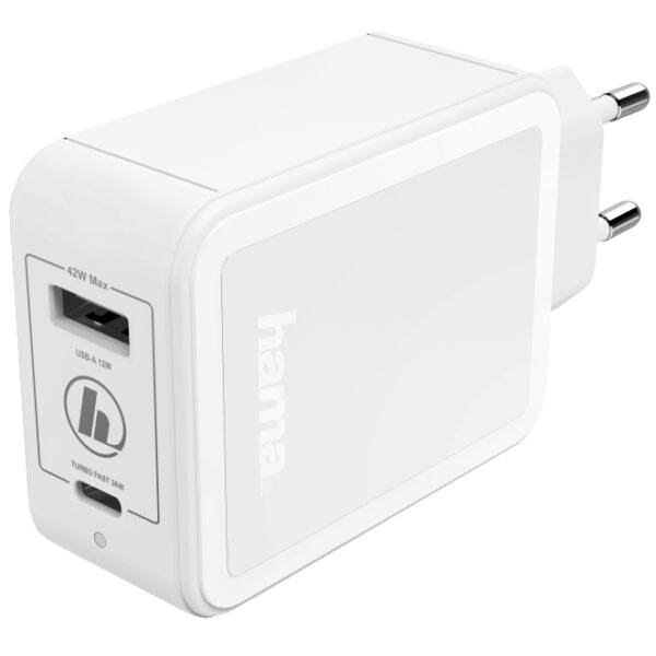 Incarcator USB Hama USB-C, PD/Qualcomm + USB-A, Alb
