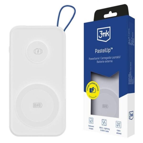 Powerbank 3mk PastelUp 10.000mAh, 15W, compatibil MagSafe, alb