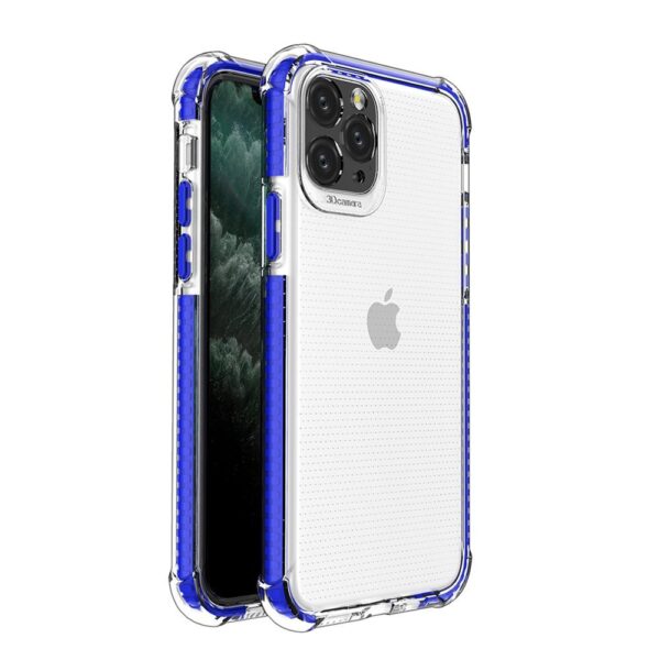Husă de protecție Spring pentru iPhone 11 Pro, transparentă cu margini albastre