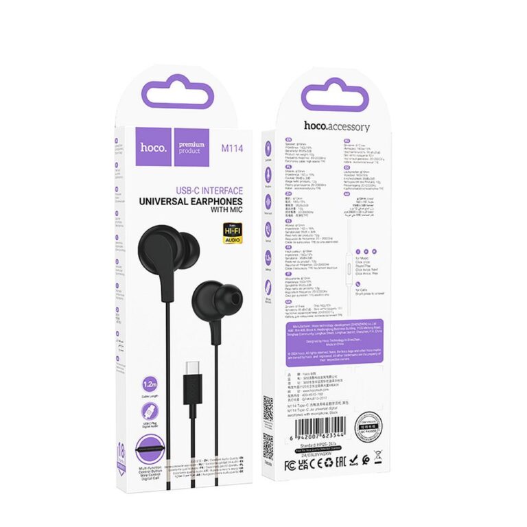 casti cu fir USB-C Hoco M114 negre