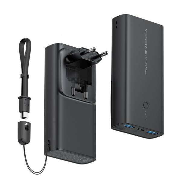 Baterie externă Veger, 10.000 mAh, 20W, neagră