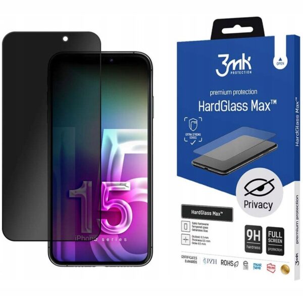 Folie sticlă securizată 3mk pentru iPhone 15 Pro Max, privacy