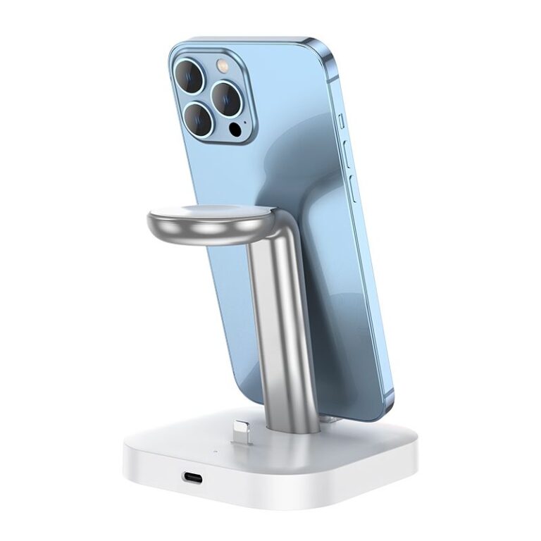 Incarcator wireless Hoco CW43 3-in-1 Lightning alb pentru iPhone AirPods si Apple Watch