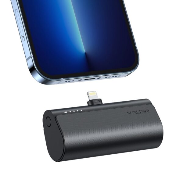 PowerBank VEGER 20W, 5.000 mAh cu adaptor Lightning încorporat, negru