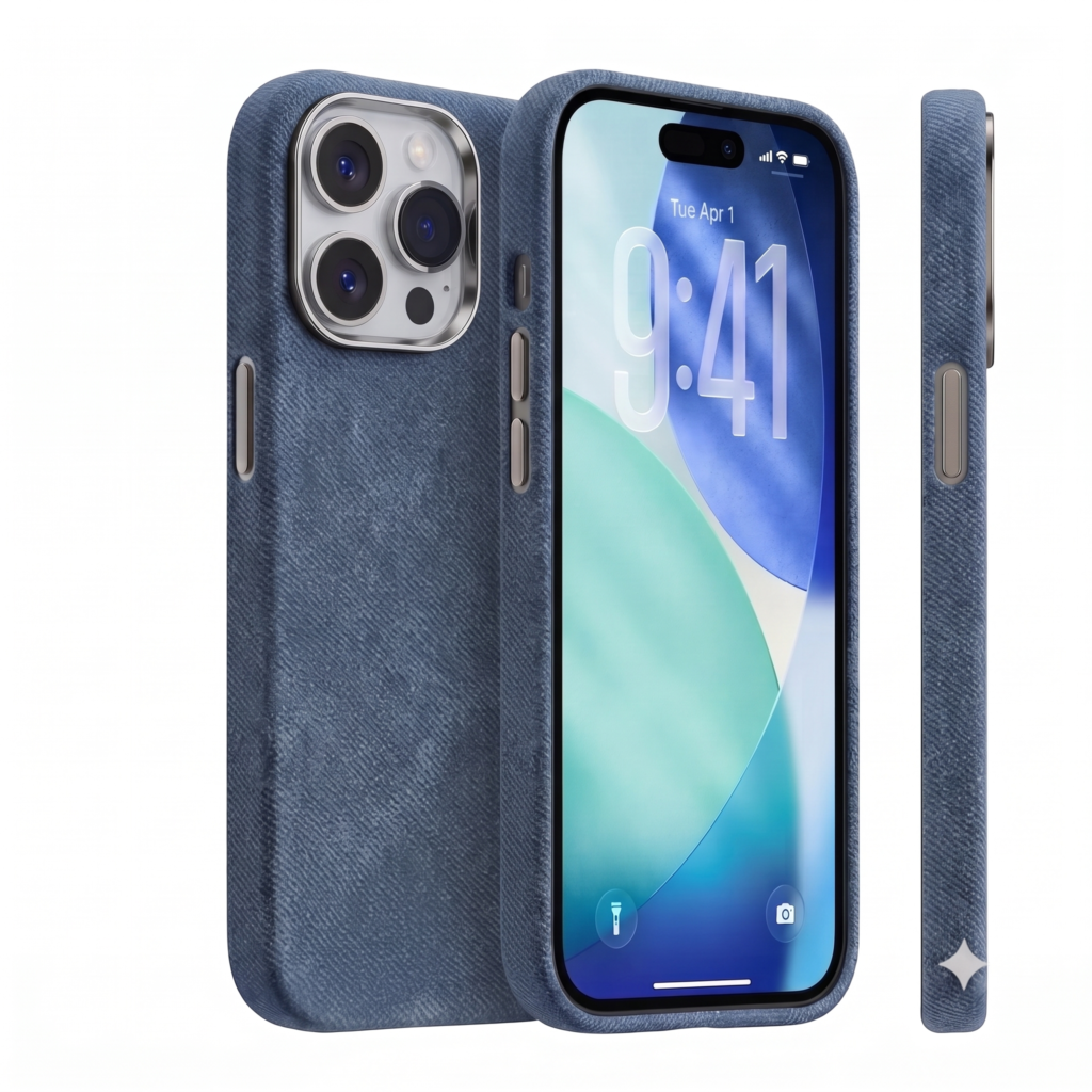 husa denim albastru inchis iphone 16 pro max