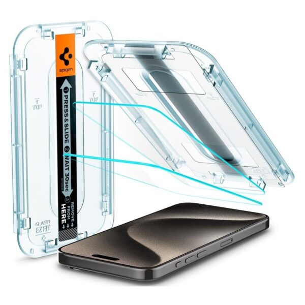 Folie protecție sticlă Spigen pentru iPhone 15 Pro Max, set 2 bucăți, transparentă