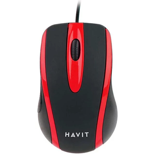 Mouse cu fir USB-A Havit,  rosu cu negru
