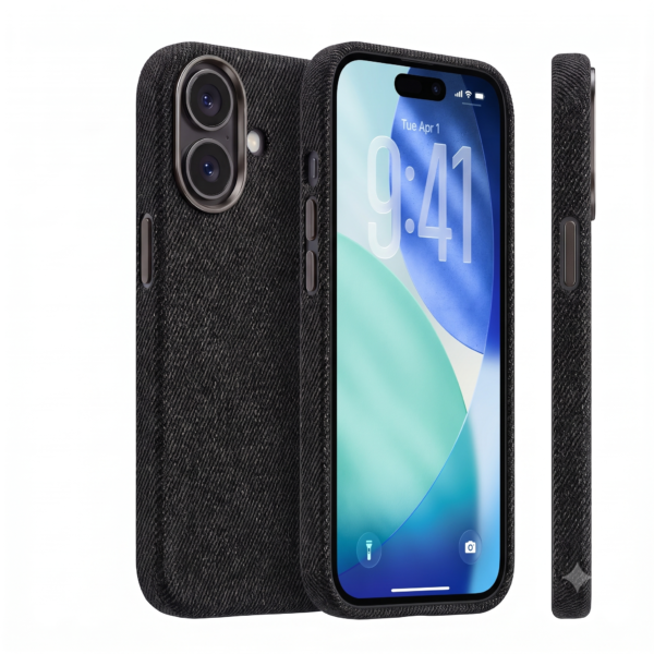 husa denim neagra iphone 16 plus