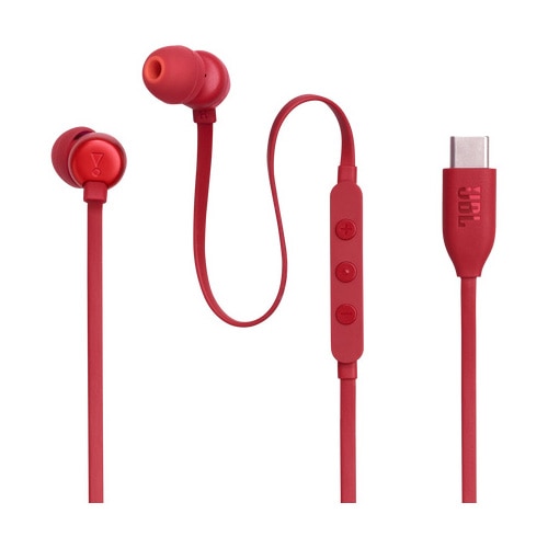 casti in ear jbl tune 310c usb c rosu megamobile sunet hi res pure bass cablu plat fara incurcare eq integrat