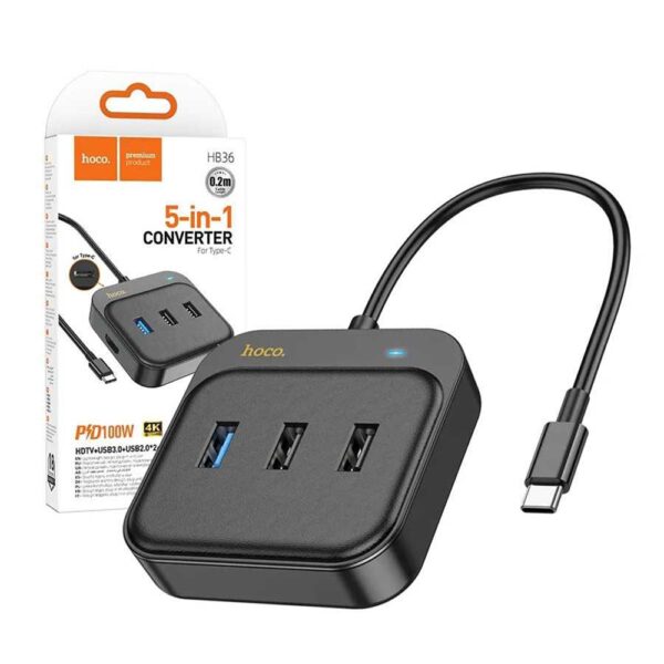 Adaptor hoco. USB-C la HDTV, USB 3.0, 2 x USB 2.0, PD 100W, hoco Easy Link (HB36)