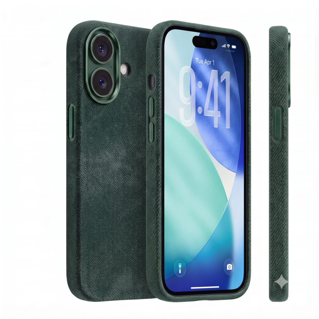 husa denim verde deschis iphone 16 plus