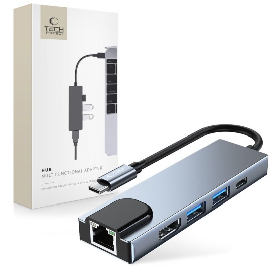 Adaptor HUB Tech-Protect V3 USB-C 5-in-1 aluminiu HDMI RJ45