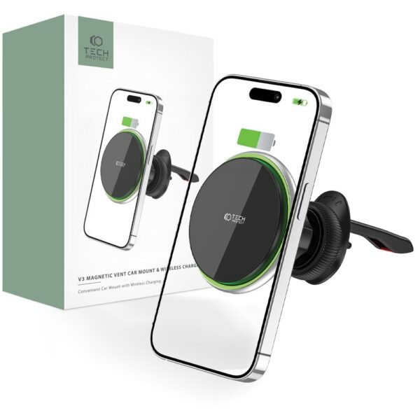 Suport auto Tech-Protect cu încărcare wireless,15W, compatibil MagSafe, negru