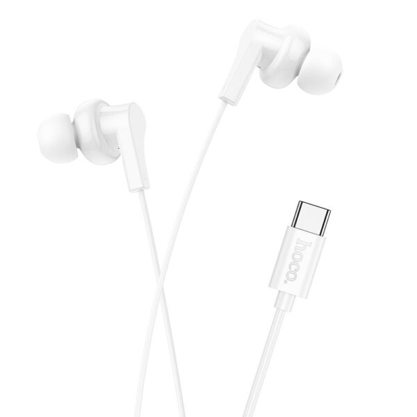 Căști cu fir hoco. USB-C, controler si microfon pe fir, 1.2m, albe (M114)