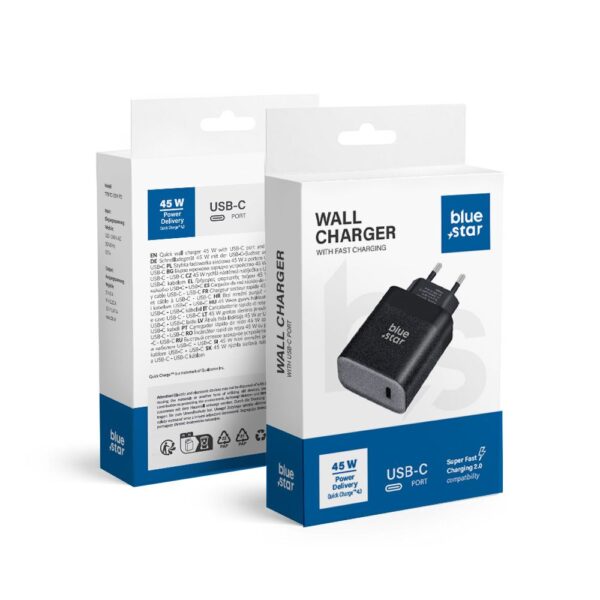 Încărcător de telefon Blue Star USB C QC4.0 PD 3A 45W TFB-TC-45W Negru