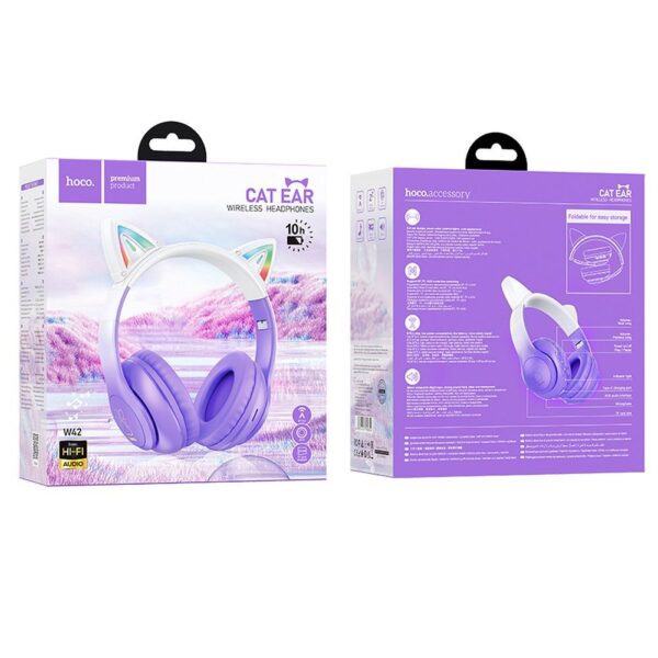 Căști pentru copii bluetooth wireless hoco. W42 Cat Ear violet