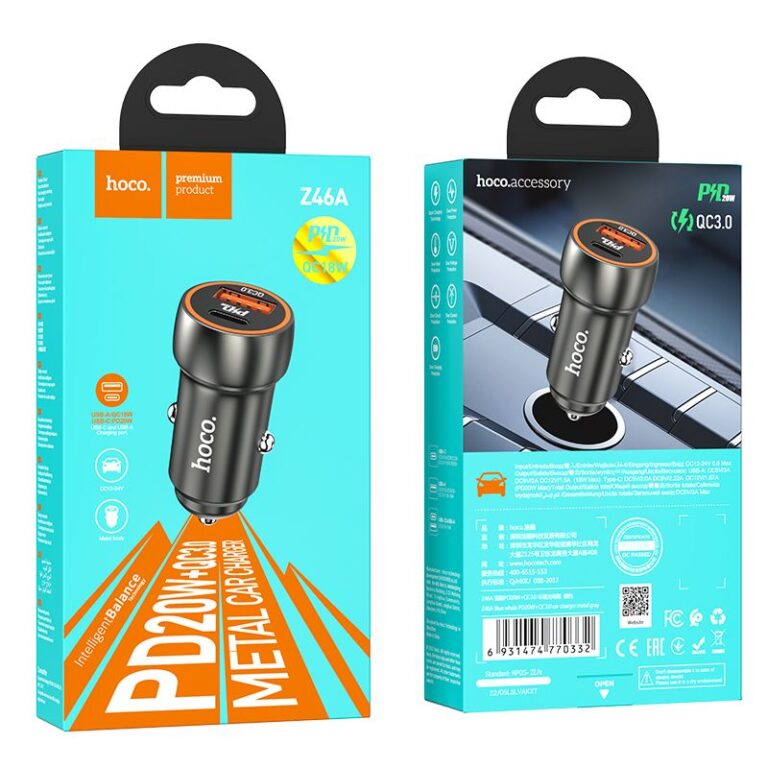 incarcator auto Hoco Z46A dual usb gri