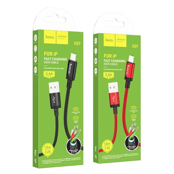 Cablu date și încărcare USB-A la Lightning, 2,4A, Hoco X89, 1m, negru