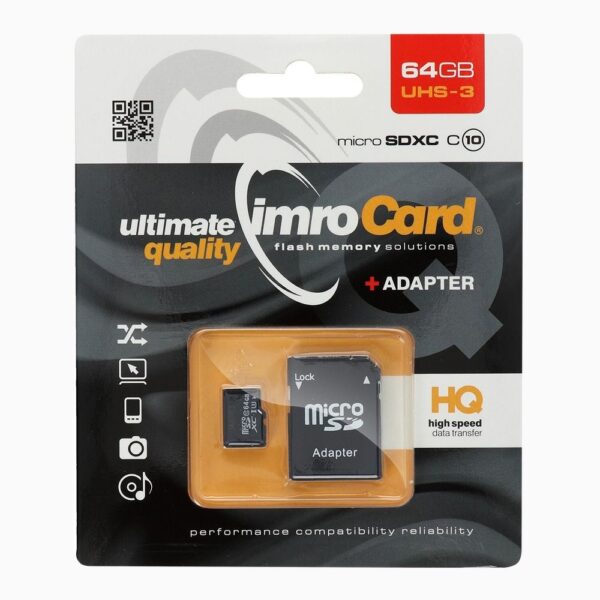 Card de memorie IMRO microSD 64GB 100MB/s clasa 10 UHS 3 cu adaptor SD