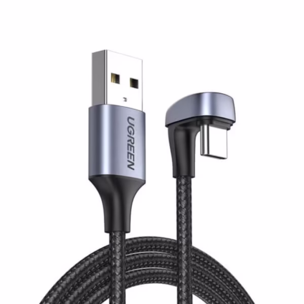 Cablu de date și încarcare USB-A la USB-C, Ugreen, U-Shape, Gaming, Mesh Nylon, 180 grade, 18W, 1m