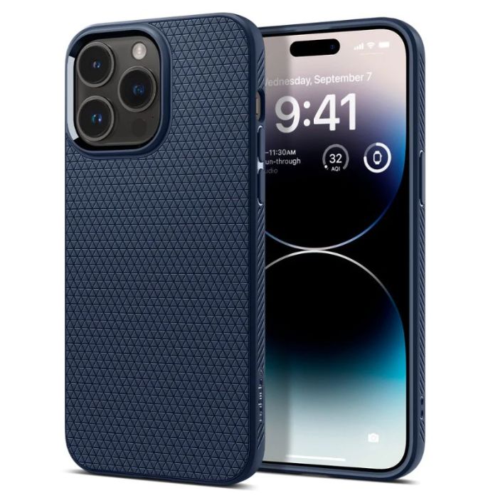 Husa protectie Spigen Liquid Air iPhone 14 Pro albastra Navy Blue anti-soc