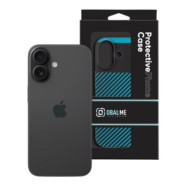 Husă de protecție OBAL:ME Flossy Stripes pentru Apple iPhone 16, negru cu turcuaz