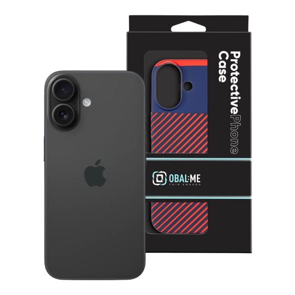 Husă de protecție OBAL:ME Flossy Stripes pentru Apple iPhone 16, roșu cu albastru