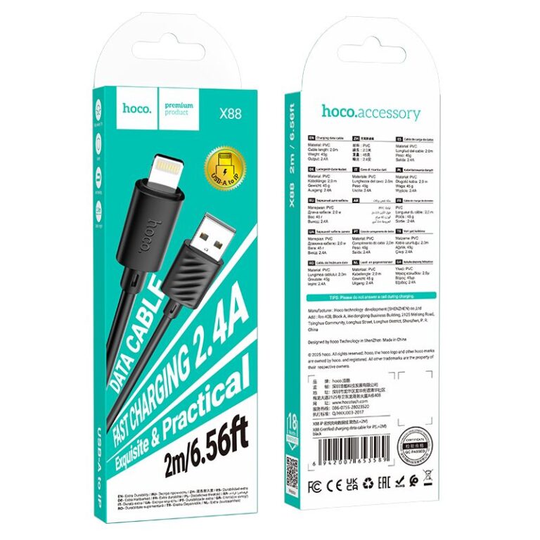 cablu Lightning Hoco X88 USB-A negru 2m