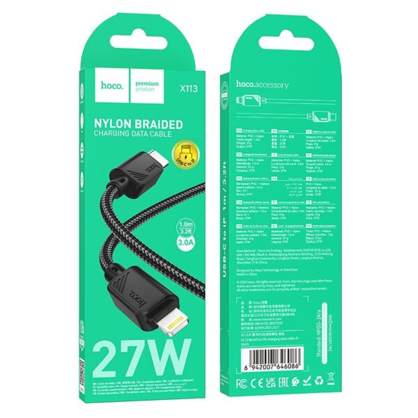 cablu USB-C la Lightning Hoco X113 negru 1m