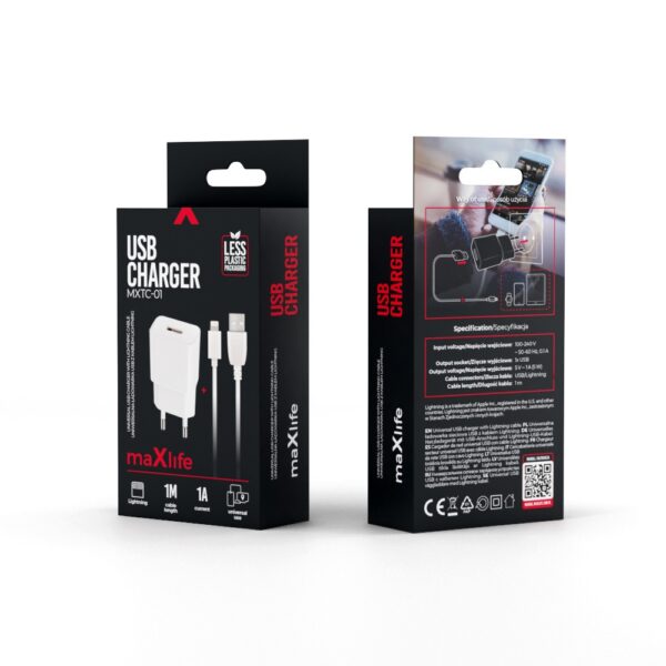 Încărcător rețea maXlife USB-A – Lightning alb