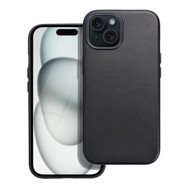 Husa Leather compatibila MagSafe pentru iPhone 15, negru