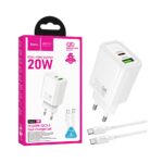 incarcator telefon hoco 20w n61 alb megamobile adaptor priza 20w dual port usb c pd qc 3.0 cablu inclus