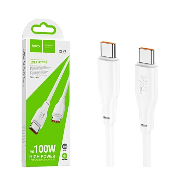 Cablu date și încărcare USB-C la USB-C, 3A, 100W, 2m, X93, alb