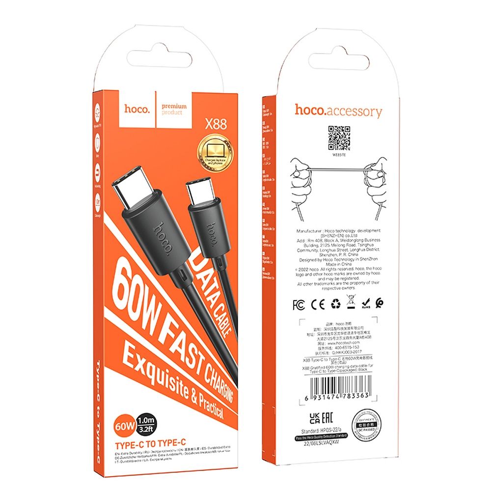 440bd4a3b9ad448cc145fa89738603af.jpg cablu USB-C la USB-C Hoco X88 negru 1m