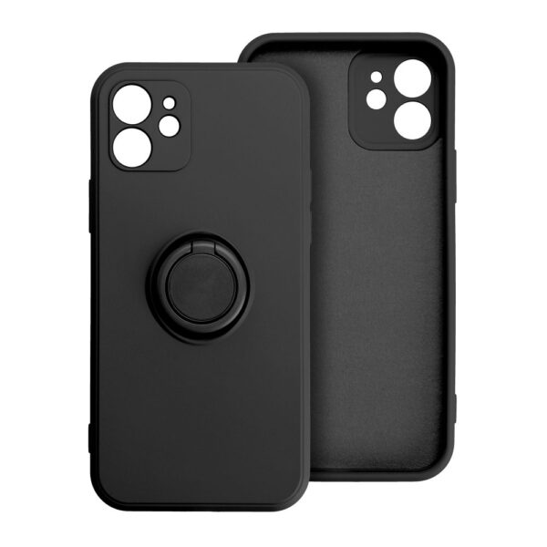 Husă de protecție cu inel din silicon pentru iPhone 17 Pro, neagră