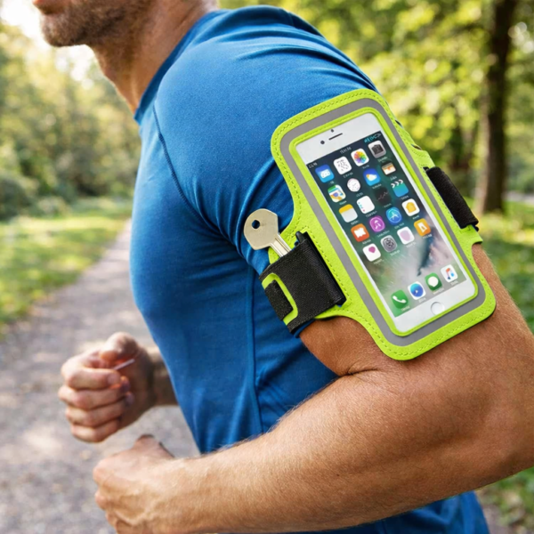 Husă sport universală pentru telefon, tip armband, pentru alergare / fitness, prindere pe braț, verde neon