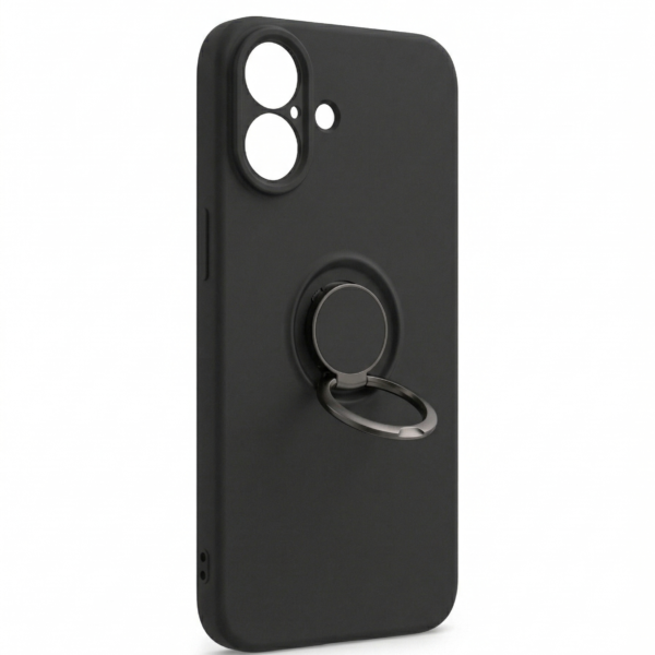 Husă de protecție cu inel din silicon pentru iPhone 17, neagră