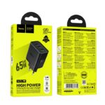 incarcator telefon hoco 65w n75 megamobile 2xusb-c usb-a pd qc3.0 adaptor priza rapid negru